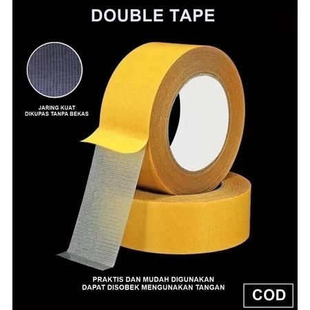 TERBARU Isolasi Double Tip Dinding Serbaguna Double Tape Kain Dua Sisi Lakban Kuning Perekat Kuat