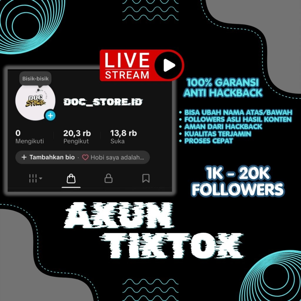 AKUN TIKTOK  1K - 20K  FOLLOWERS REAL INDONESIA