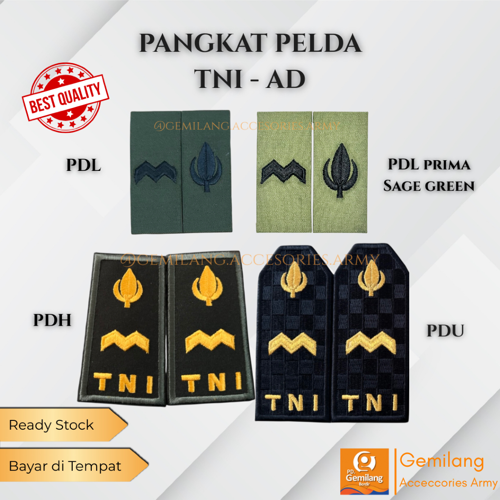 PANGKAT PELDA TNI AD PDU PDH PDL | Pangkat PDU PDH PDL TNI | Sepasang | ready stok pangkat tni