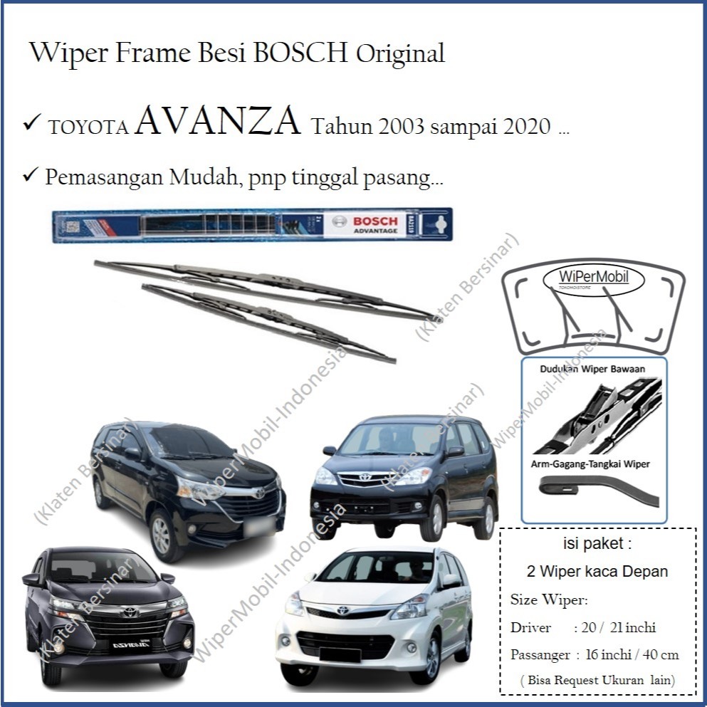 Wiper Frame Besi Bosch Toyota Avanza tahun 2003 2004 2005 2006 2007 2008 2009 2010 2011 2012 2013 20