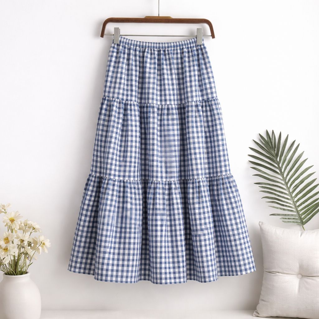 rok kotak kotak korean style panjang