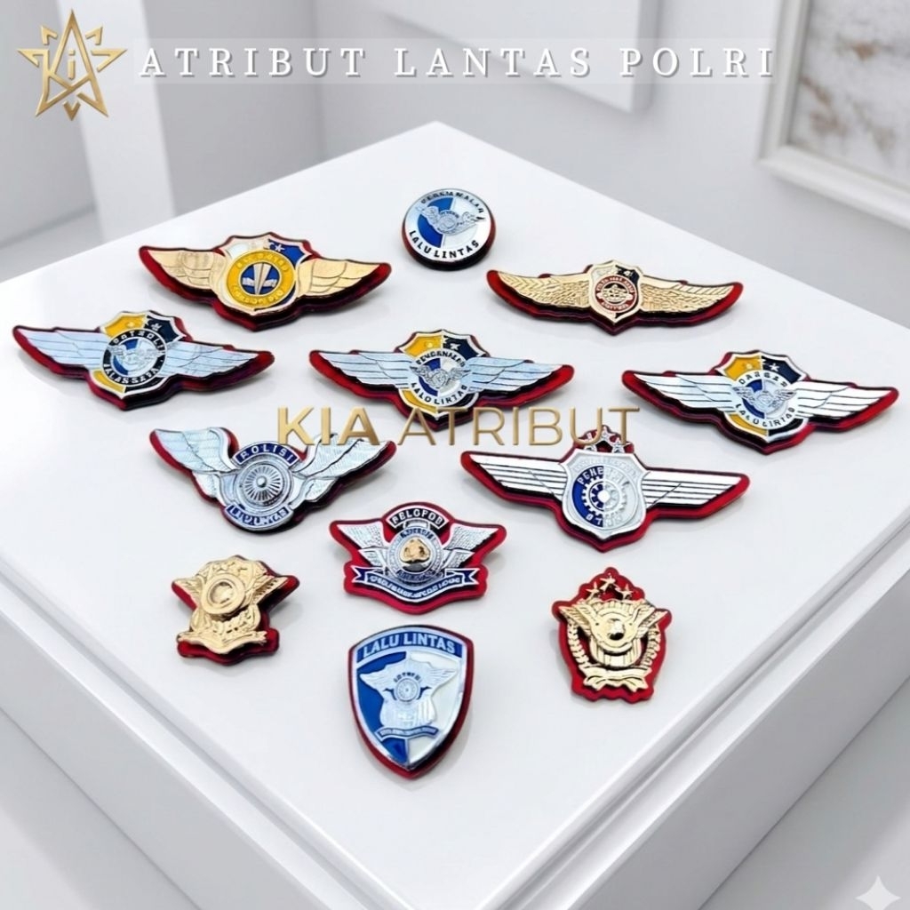 ATRIBUT LENCANA LANTAS POLRI LUXURY TERLENGKAP / PIN LANTAS POLRI KUNINGAN LUX