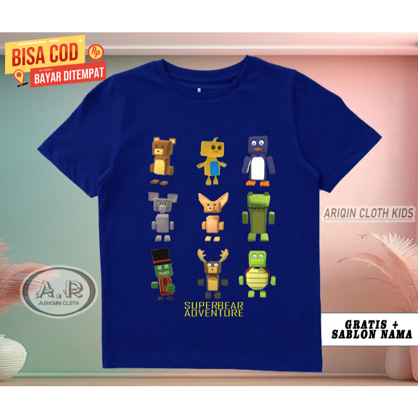 baju kaos anak karakter game super bear adventure