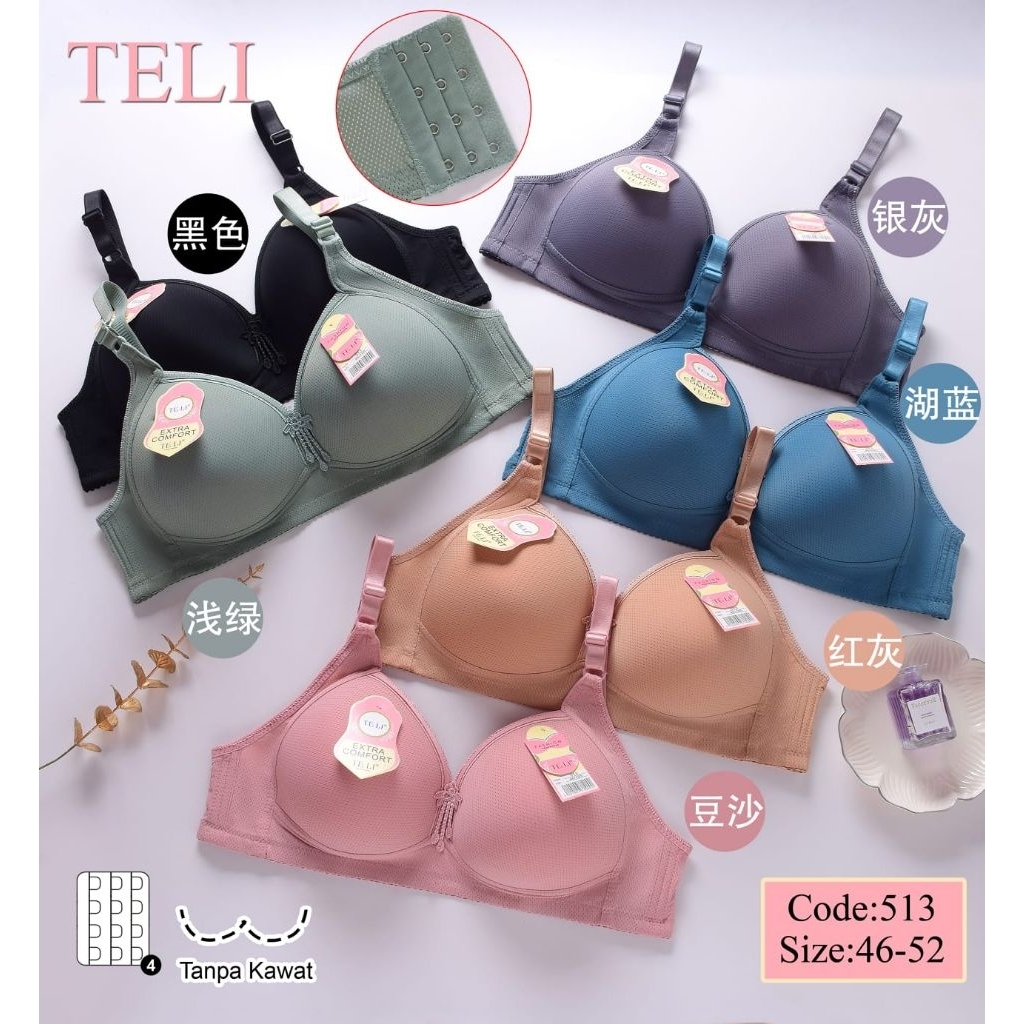 Bra Wanita Cup Jumbo #Teli 513 Premium Size 52 Tanpa Kawat, Nyaman Dipakai Sehari-hari