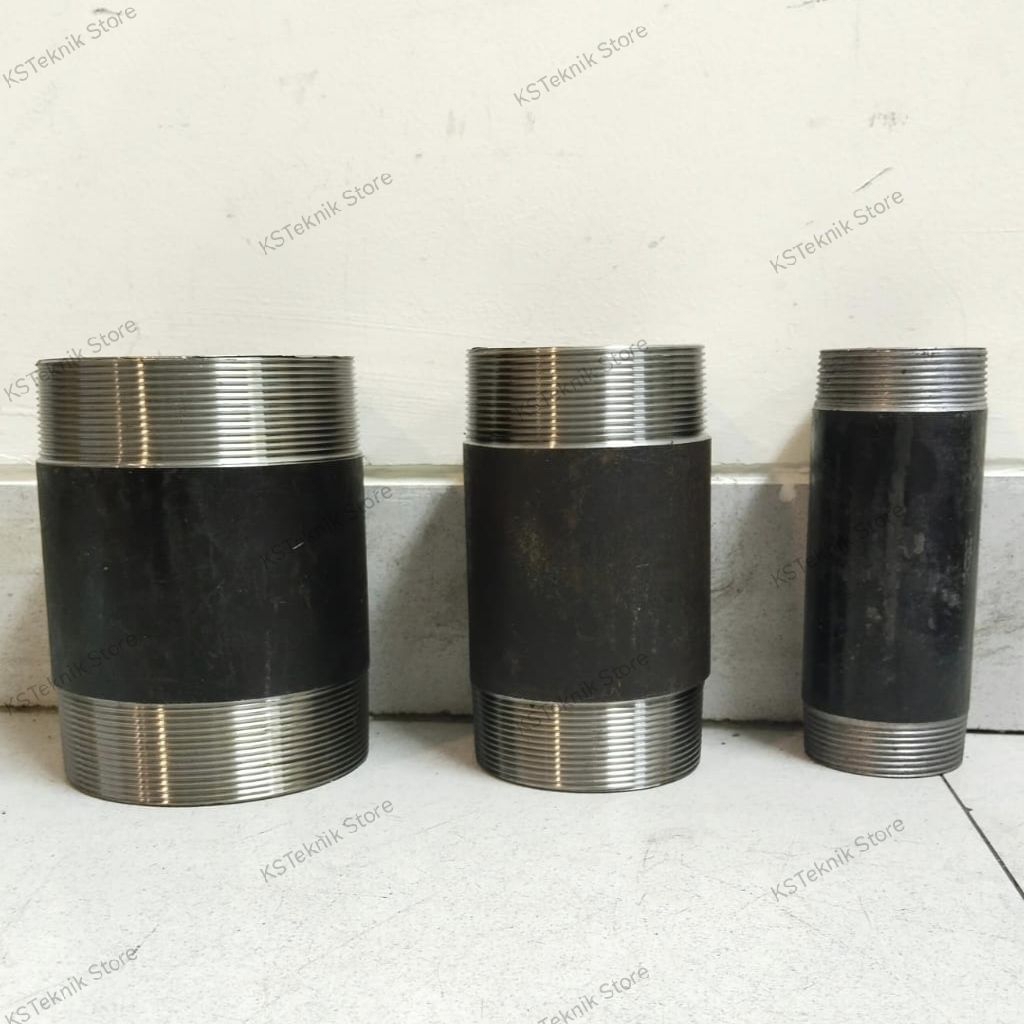 Pipa Nepel CS ( Besi ) 4" inch /  Pipe Nepple Sambungan drat Carbon Steel Panjang 10cm 15cm 20cm Cus