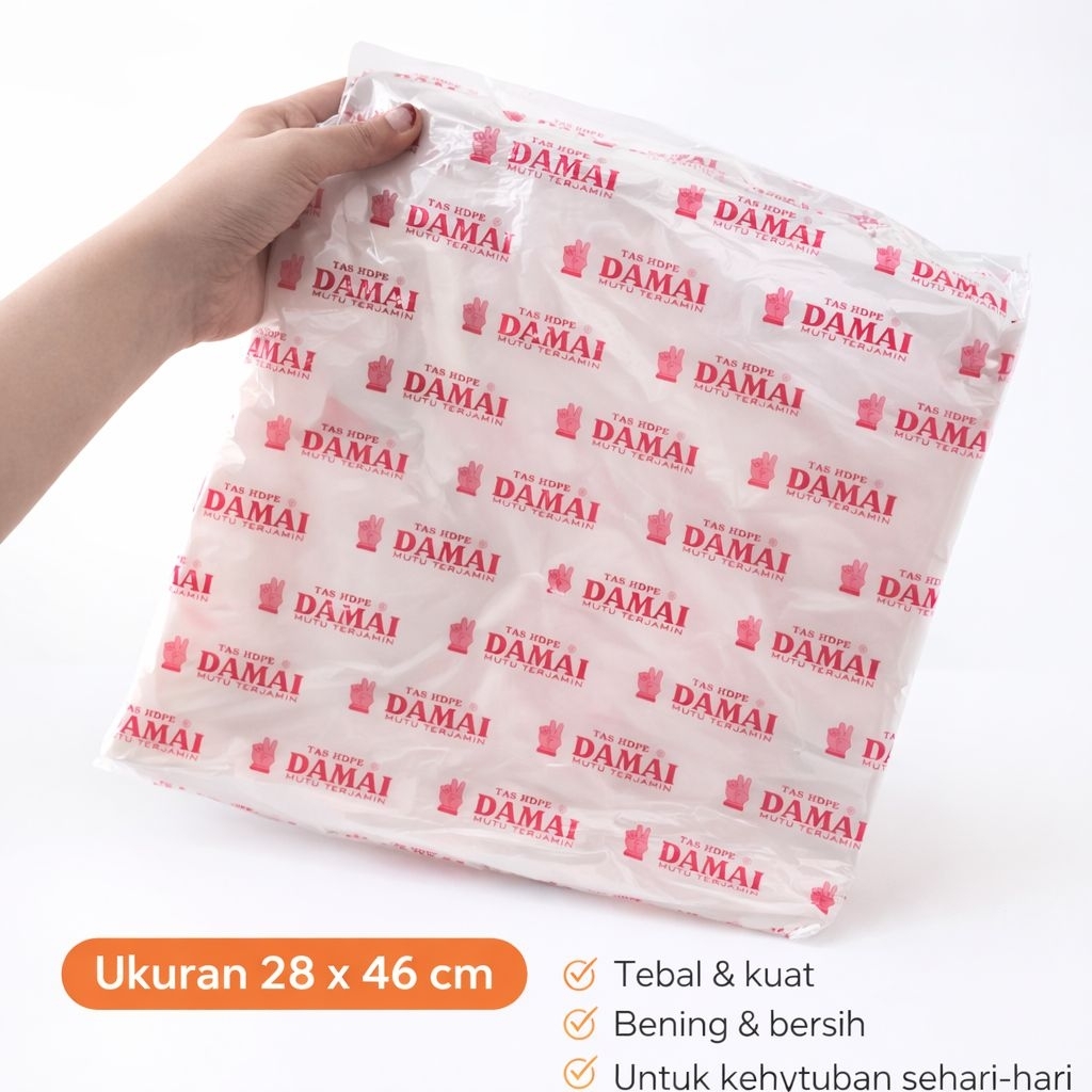 Kantong Plastik HDPE DAMAI 28x46 cm | Kresek Bening Tebal Kuat | Plastik Serbaguna