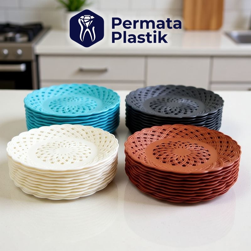 Piring Rotan Plastik Putih Isi 1 LUSIN / 12PCS