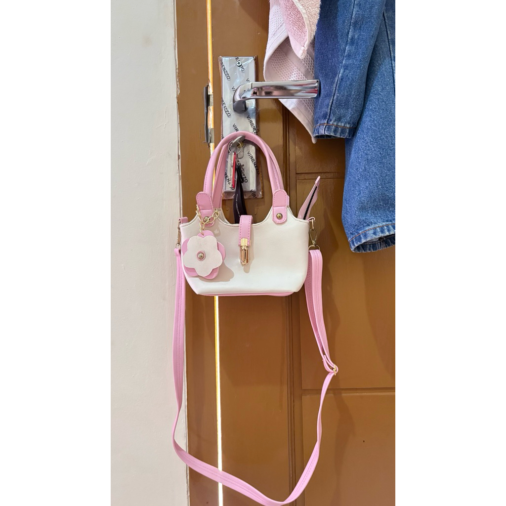 tas selempang pink, tas chika mini bunga pink