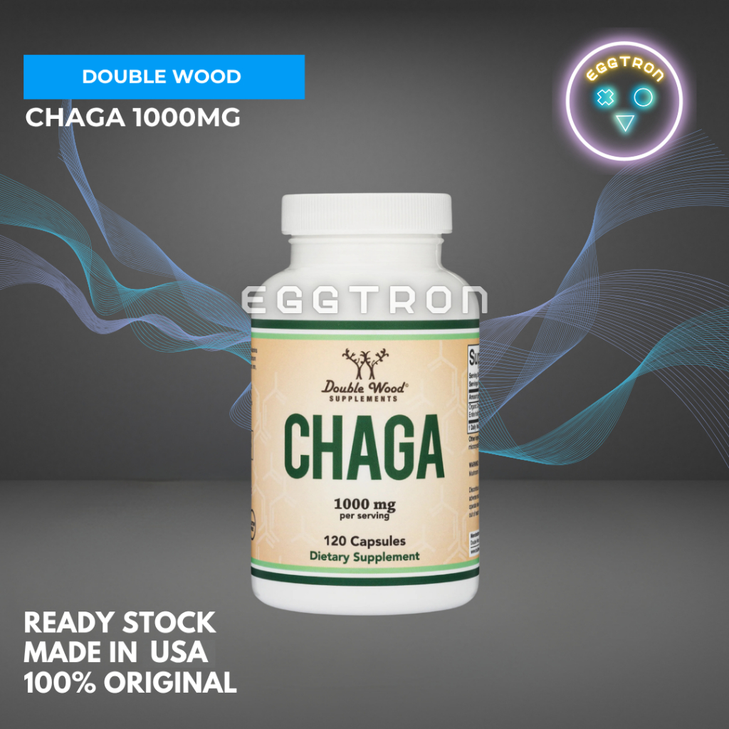 Chaga Mushroom 1000 mg isi 120 Double Wood Supplement extract jamur anti kanker powder lingzhi bubuk