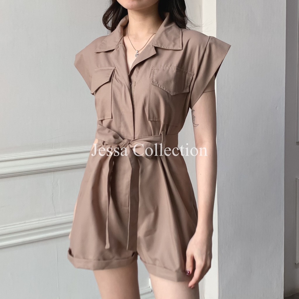Premium Odysee Ribbon Jumpsuit TH 377 / 1004 COTTON Overall Wanita Pocket Terusan Celana Pendek Casu