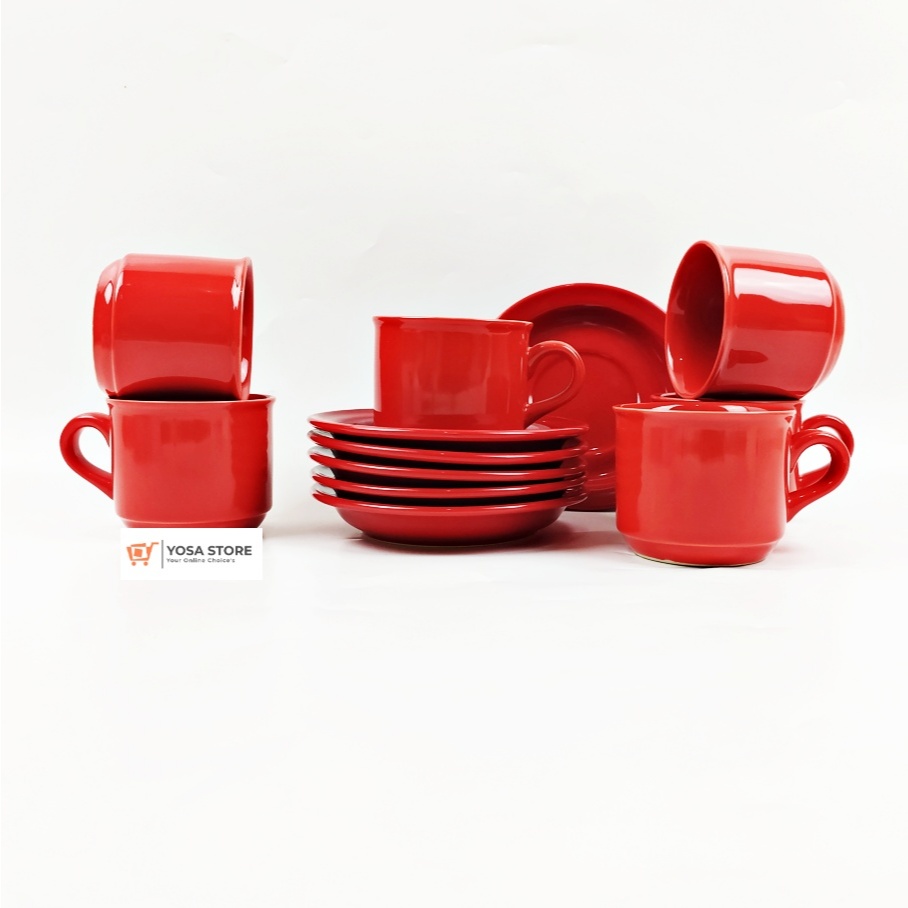 Cangkir Set Keramik Kopi Teh Karnaval Merah 12 Pcs Kedaung Home