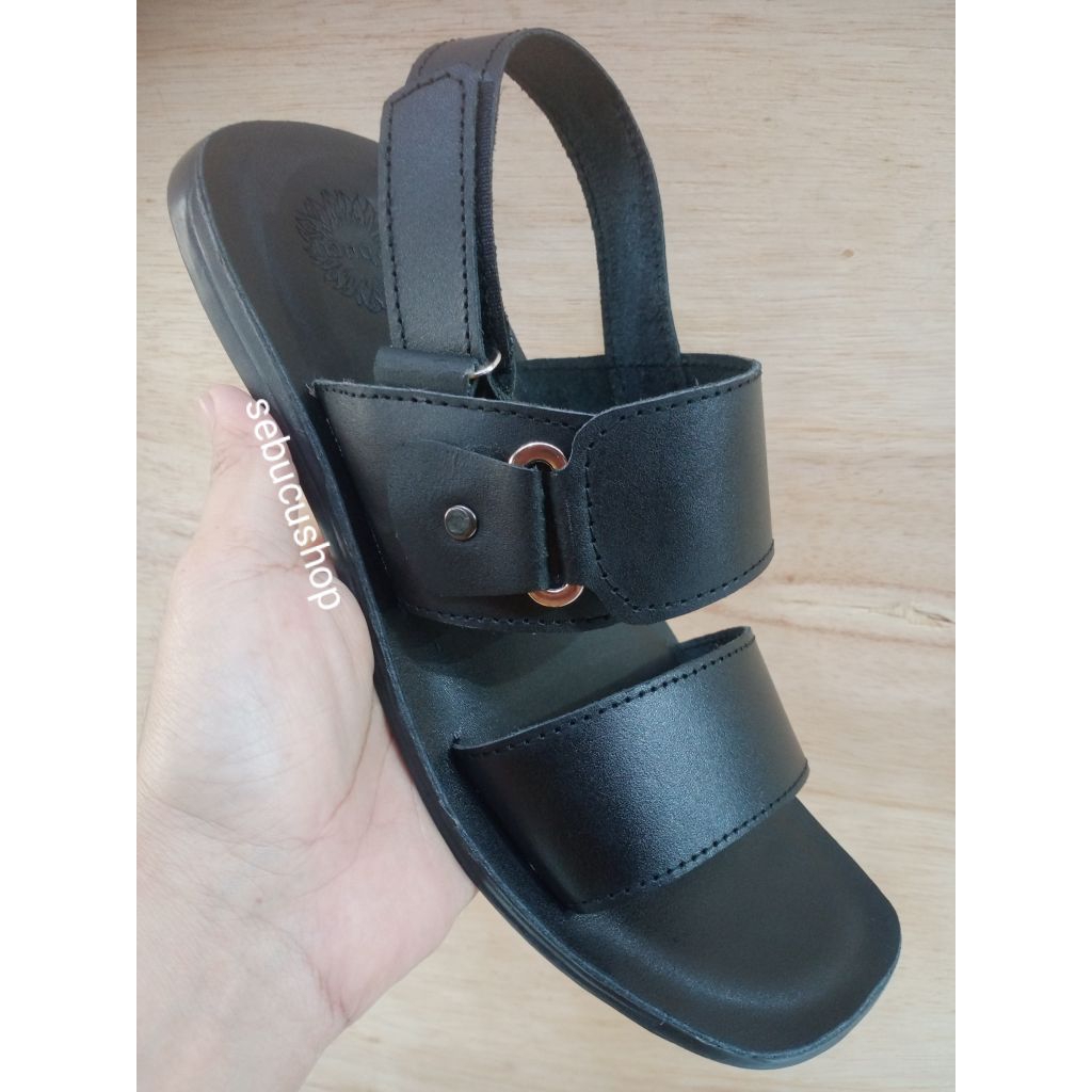 sandal pria tali belakang  kulit asli