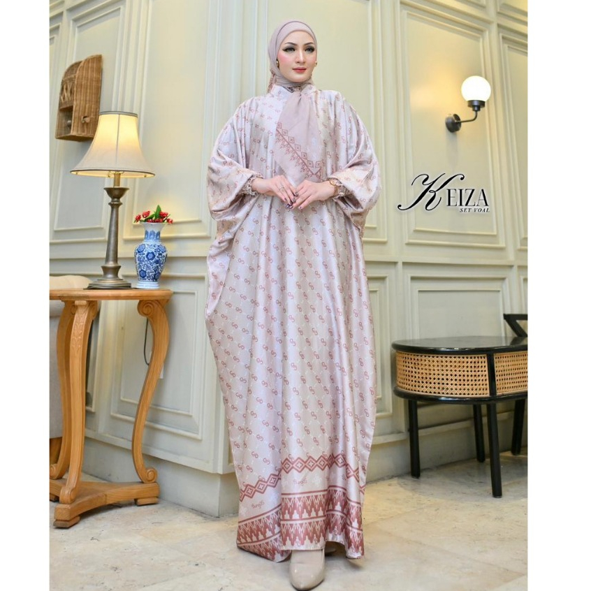 BUNGAS - KEIZA KAFTAN SET VOAL CREAM BY BUNGAS GAMIS DRESS MUSLIMAH WANITA