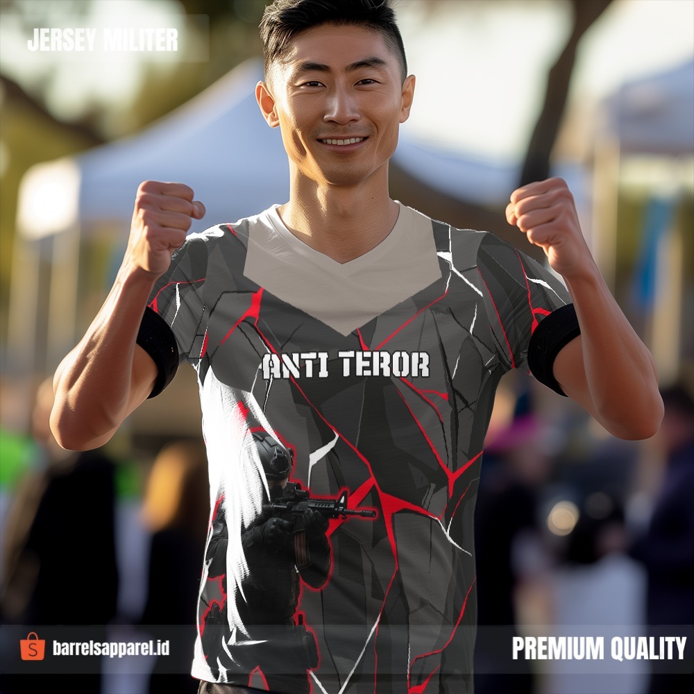 Kaos Jersey Polisi Polri Densus 88 Abu Merah Motif Abstrak 32