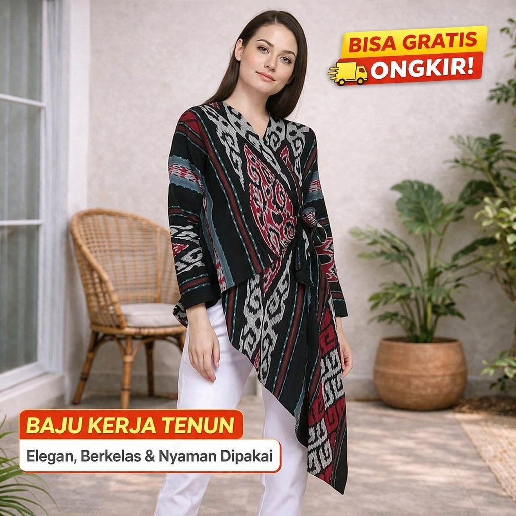 Zahira Etnik Baju Kerja Wanita Kantor Kekinian Formal Casual Lengan Panjang Pendek Jumbo LD 120 Hija