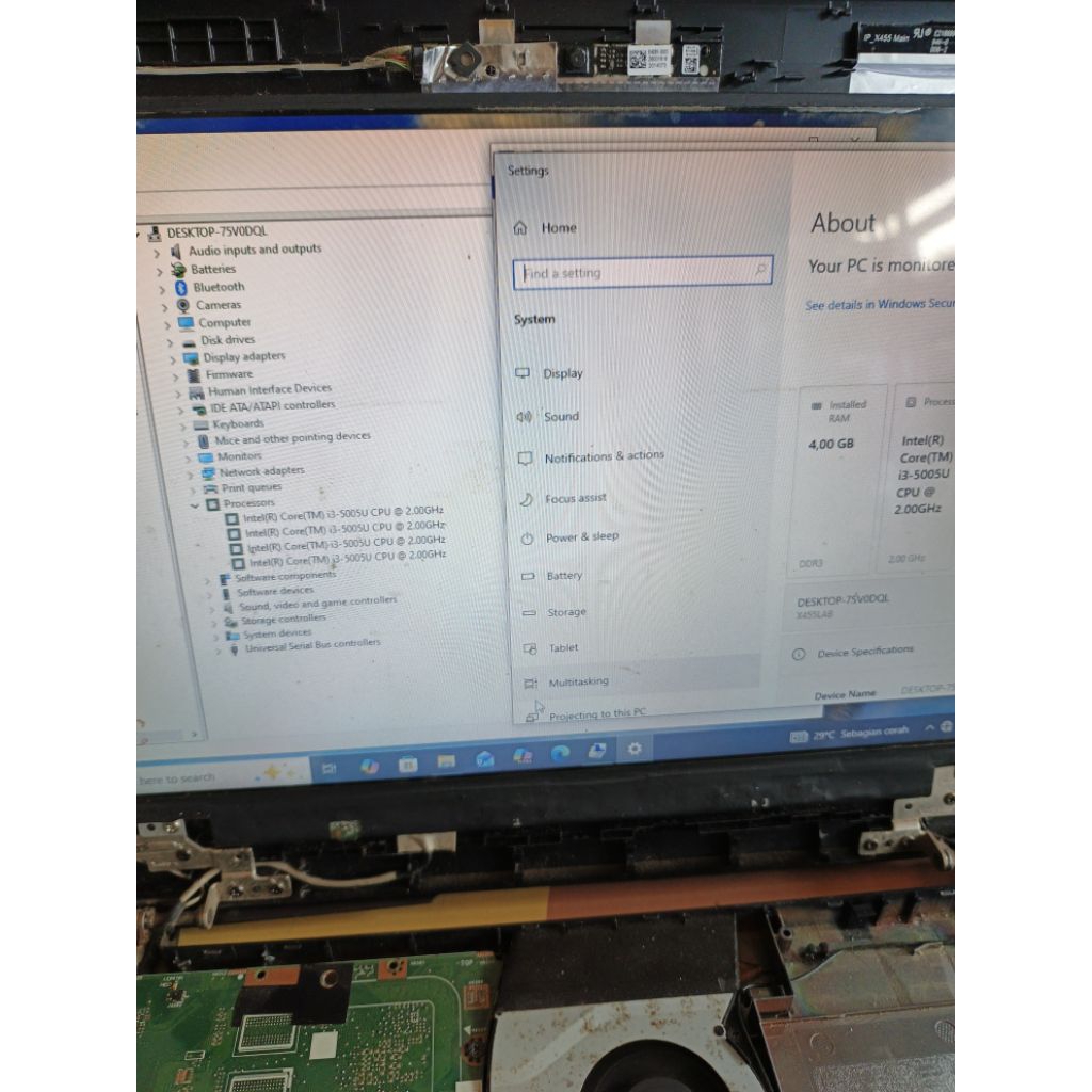 motherboard asus x455LJ, core i3-5005u ram 4Gb