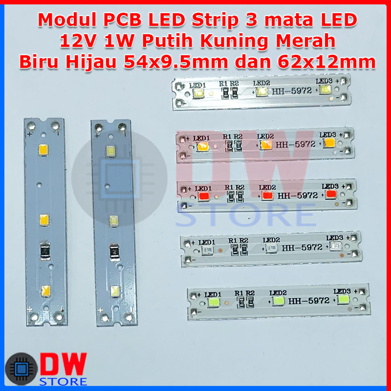 DIY Modul Lampu LED Panel Emergency LED Strip PCB Aluminium 3 Mata LED DC 12V 1W Putih Kuning Merah 