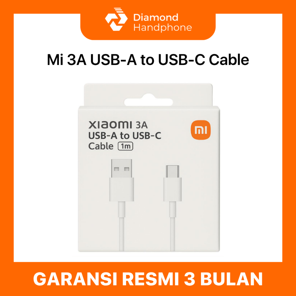 Kabel Charger Cable Xiaomi Mi 3A USB-A to USB-C 1 meter Garansi Resmi
