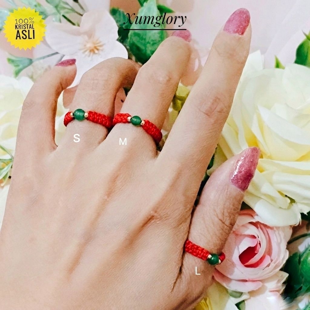 Xumglory-Cincin tali merah Giok asli 100%,4mm (703)