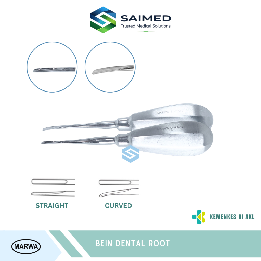 Bein Root Elevator 1 2 3 4 mm / Bein Dental Akar Gigi Lurus Bengkok Lengkung