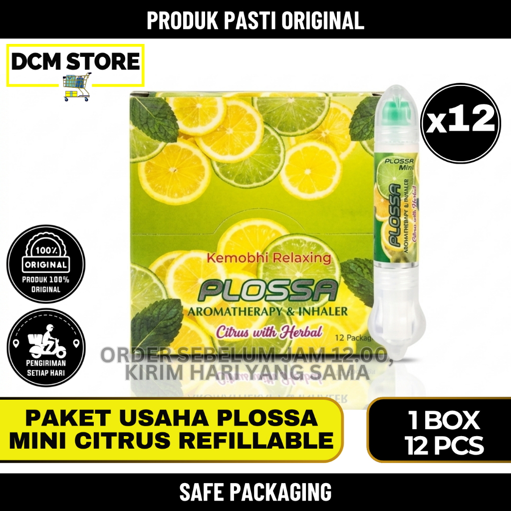 1 Box Paket Usaha Super Hemat Plossa Mini Citrus Refillable 4 Ml Isi 12 Pcs Minyak Angin Aromatherap
