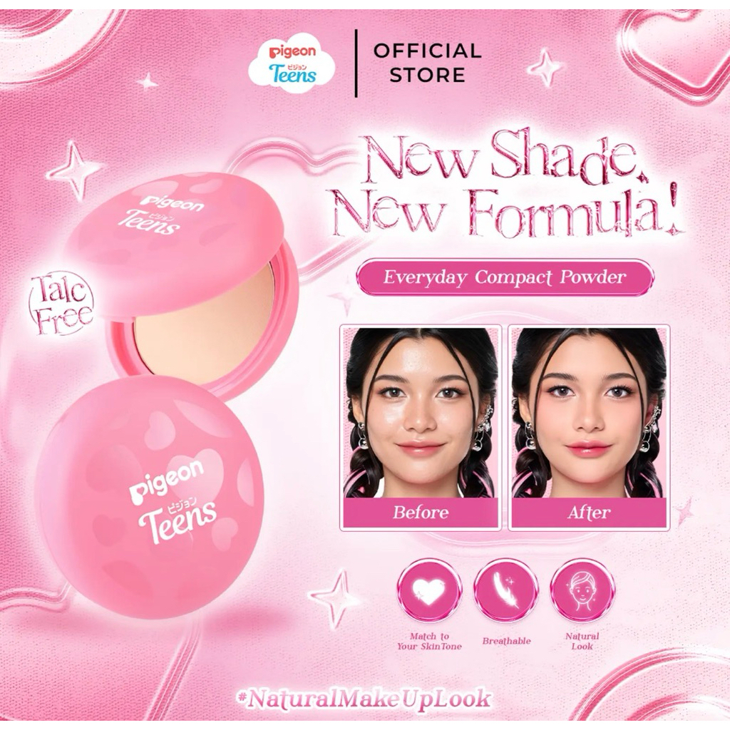 PIGEON TEENS EVERYDAY COMPACT POWDER  BEDAK PADAT BARU PINK