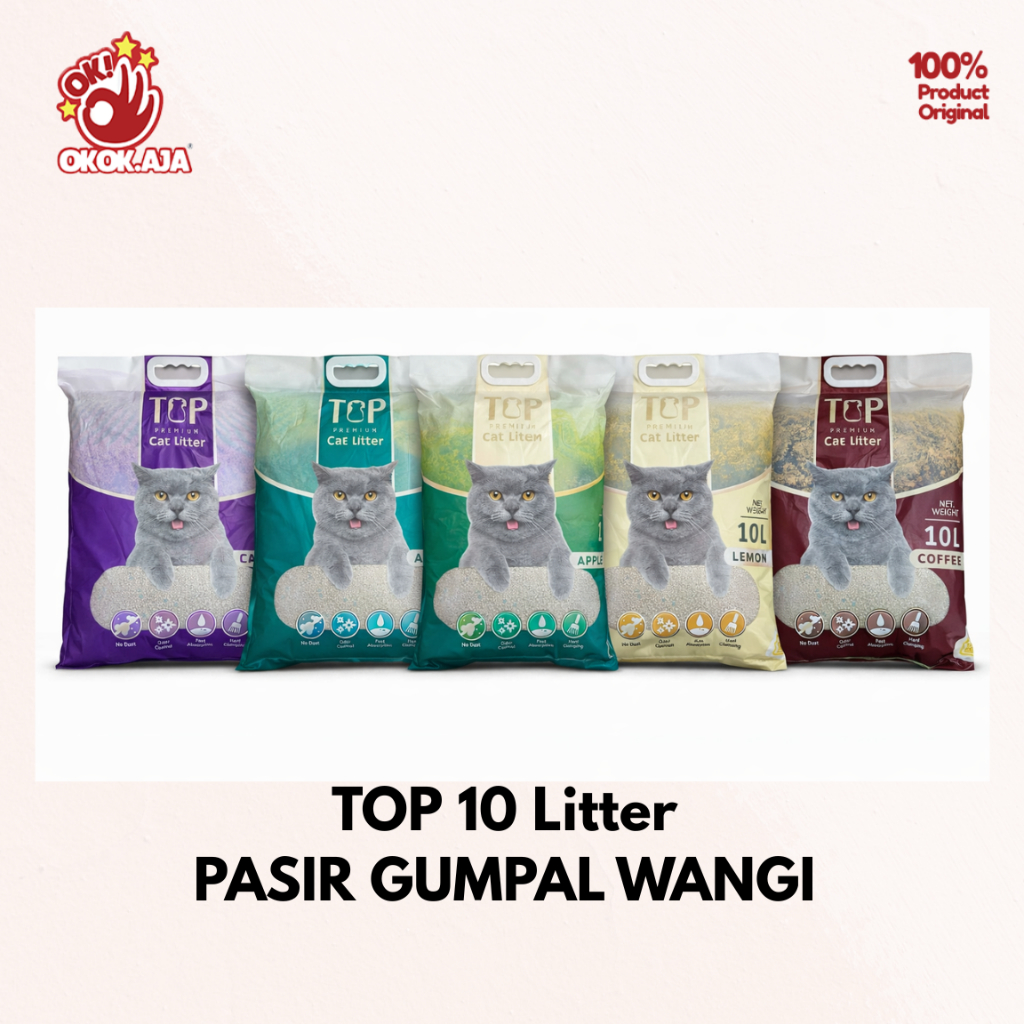 Pasir Kucing Gumpal Wangi TOP 10L - Pasir Kucing Impor TOP 10 Liter ( EKSPEDISI )