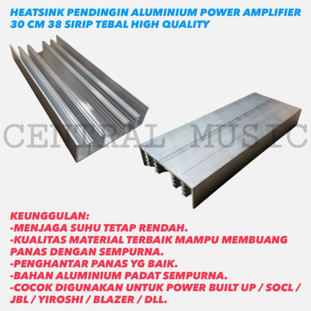 HEATSINK PENDINGIN ALUMINIUM POWER AMPLIFIER 30 CM 38 SIRIP TEBAL HIGH QUALITY