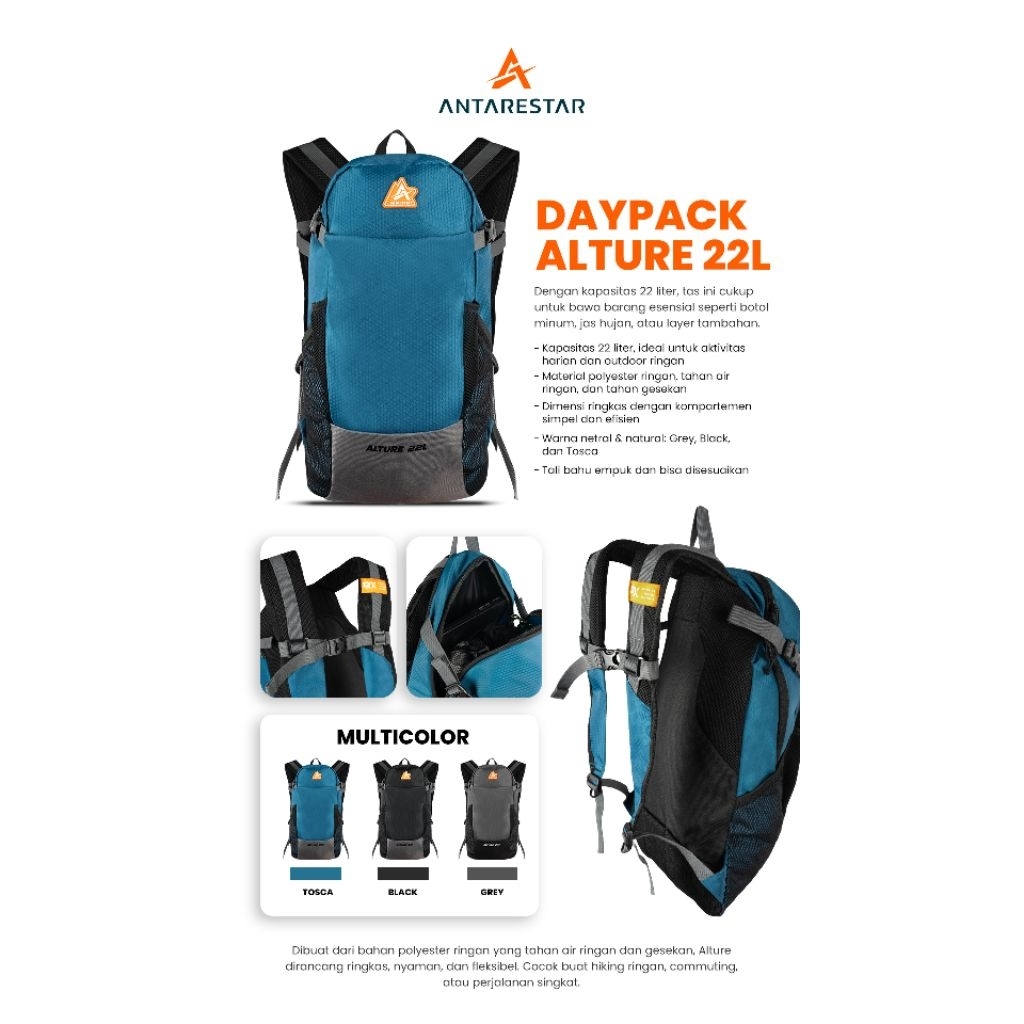 ANTARESTAR DAYPACK Alture 22L /Tas Ransel /Tas Traveling /Tas Outdoor / ANTARESTAR Alture 22L