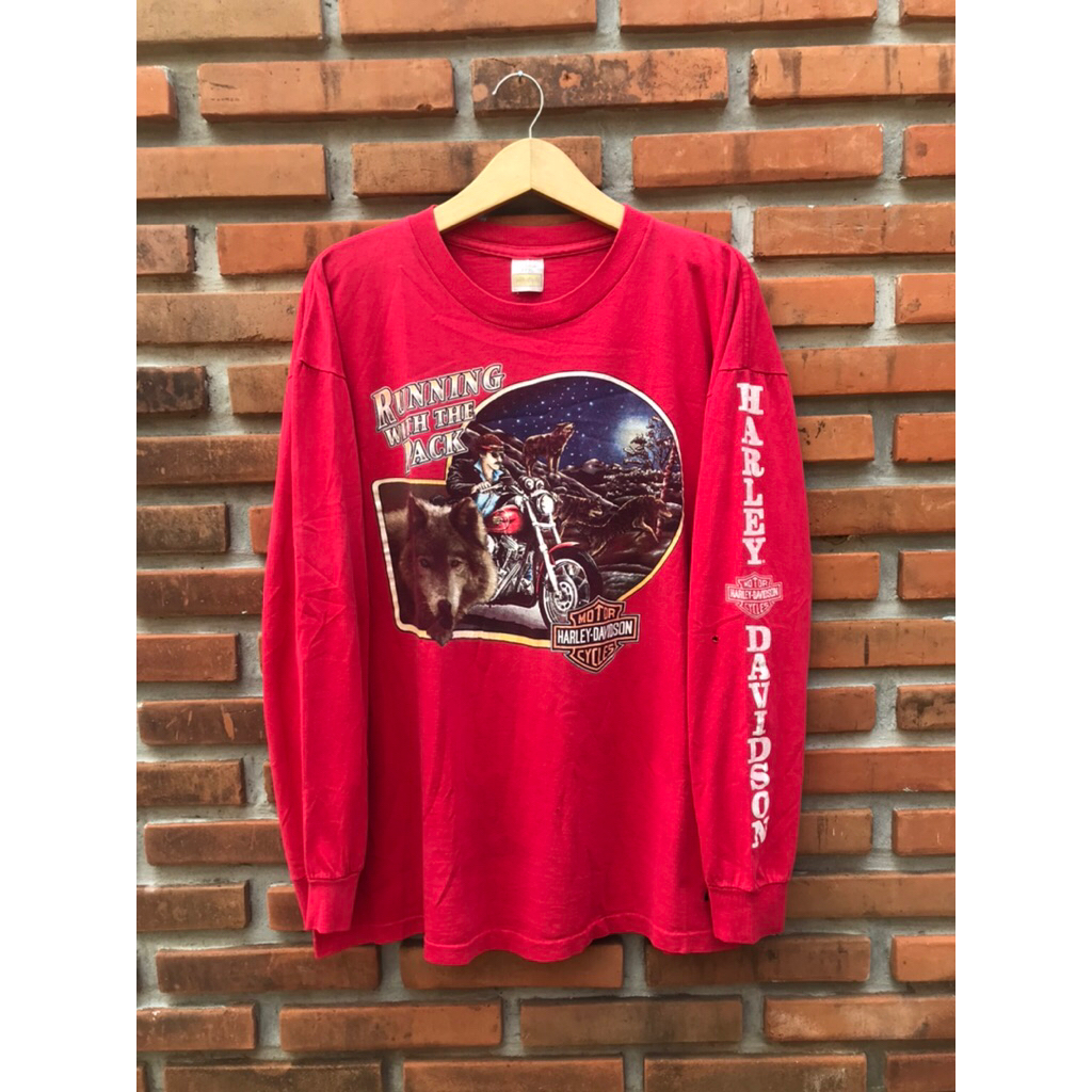 Long sleeve Harley Davidson Vtg 90s Running With The Pack Wolf