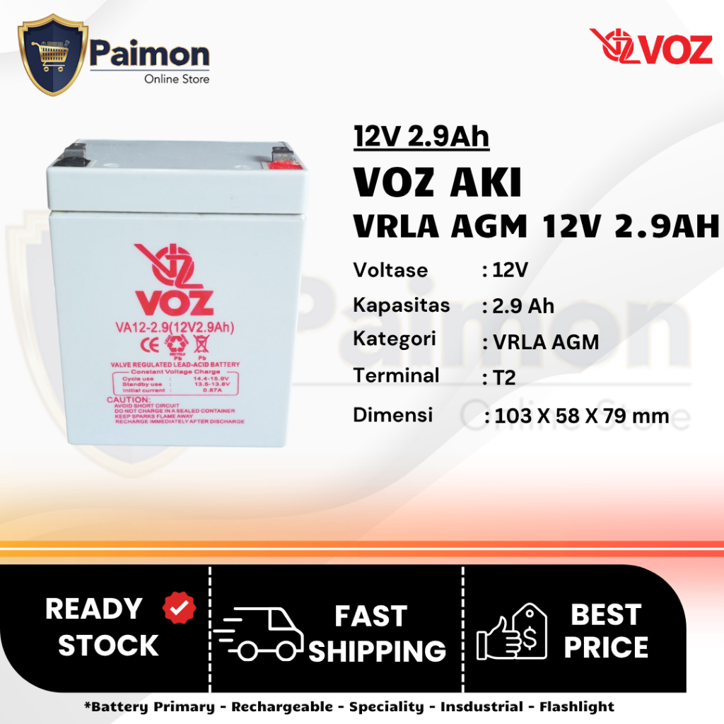 Voz Baterai 12V 2.9 Ah - Baterai Aki kering 12V 2.9 Ah Voz