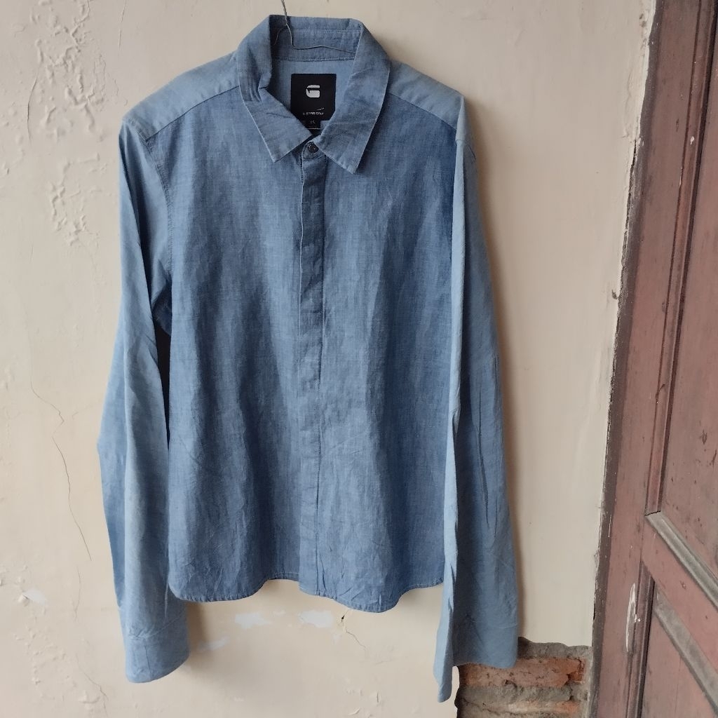 Kemeja G Star RAW Bluish Snap Button LONG SLEEVE SHIRT XS Extra Small Women Original