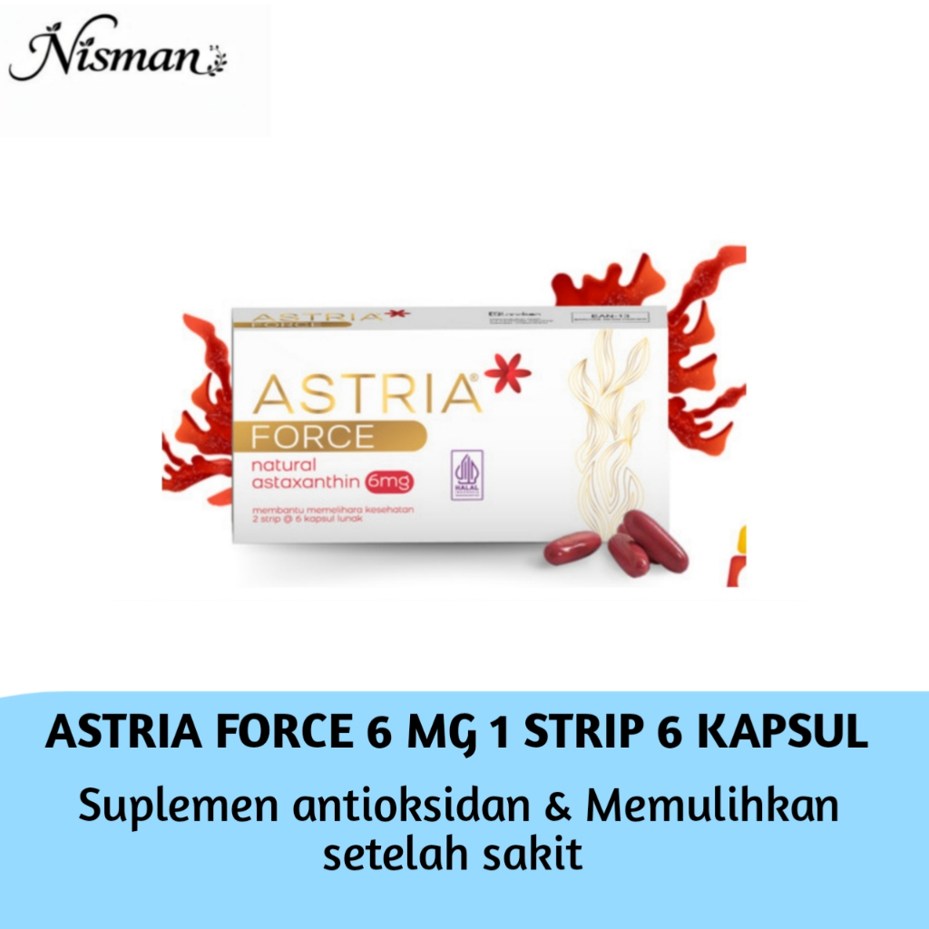 Astria Force Astaxanthin 6Mg 1 Strip Isi 6 Kapsul/ Suplement Antioksidan/ Treatment Masalah Jerawat