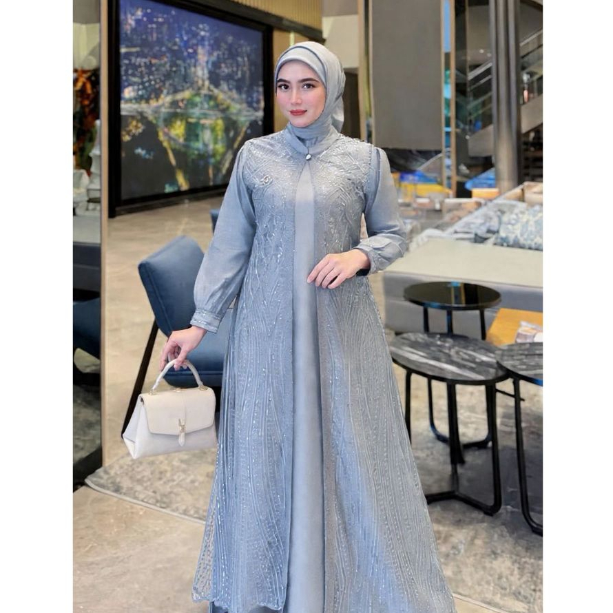 AILORA DRESS Gamis Wanita Set Auter Brukat Kondangan Terbaru Material Silk Velvet Mix Brukat Mewah