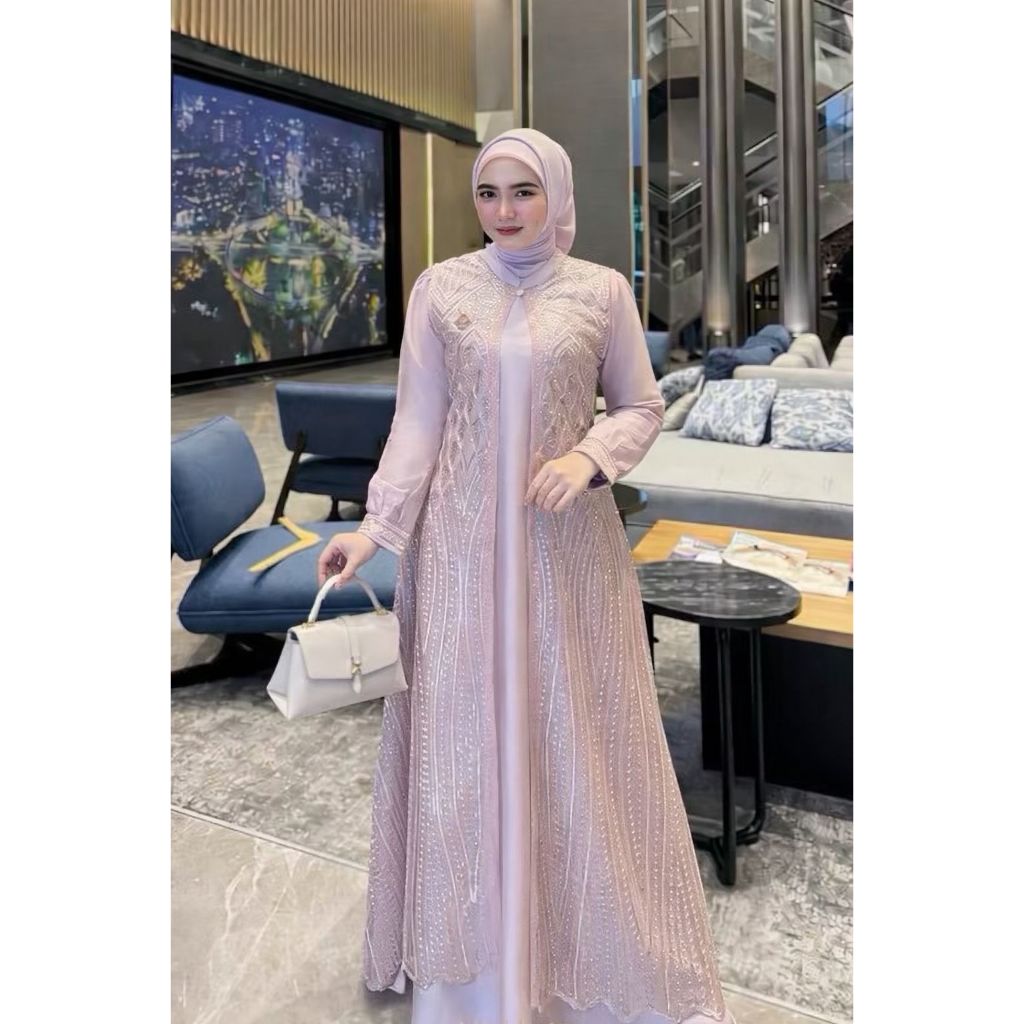 AILORA DRESS Gamis Set Auter Wanita Terbaru Mewah Elegan Material Velvet Mix Brukat Tille Premium