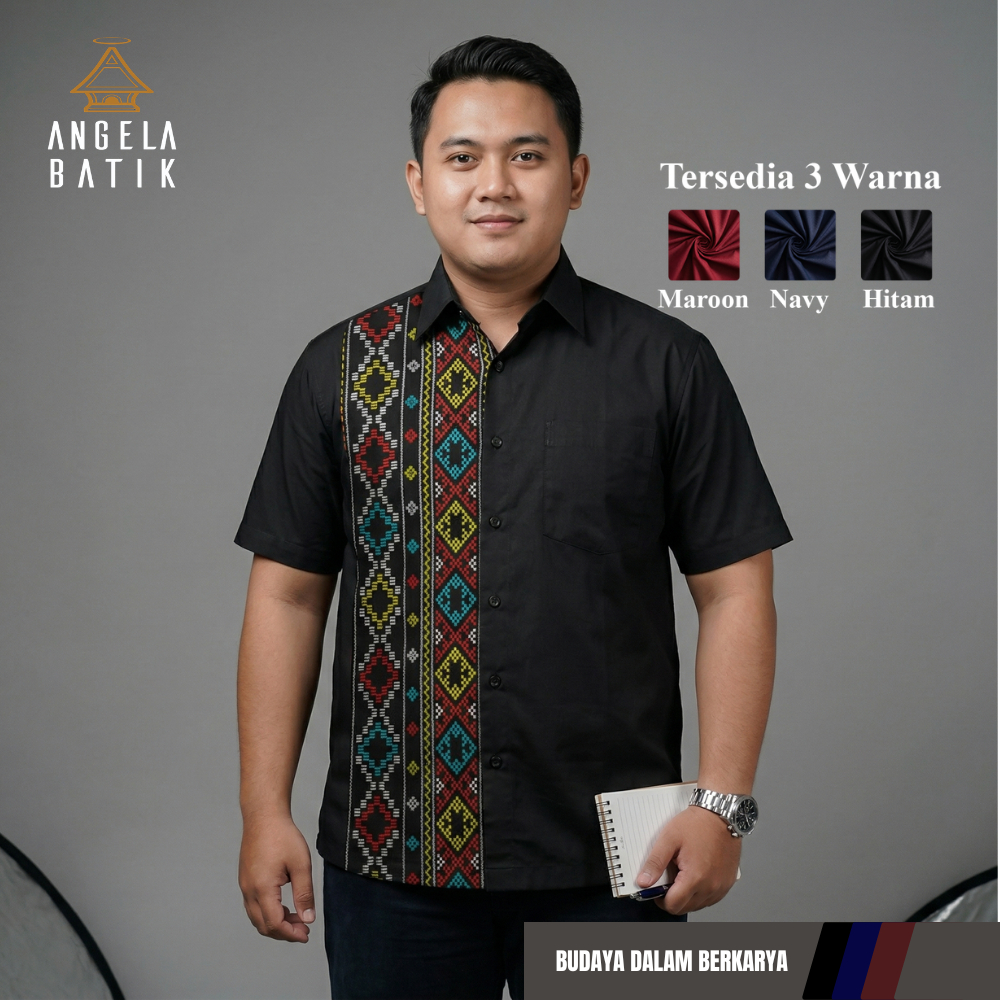Angela Batik Batak | Batik Pria Lengan Pendek | Batik Etnik Pria Motif Ulos Sadum SD4