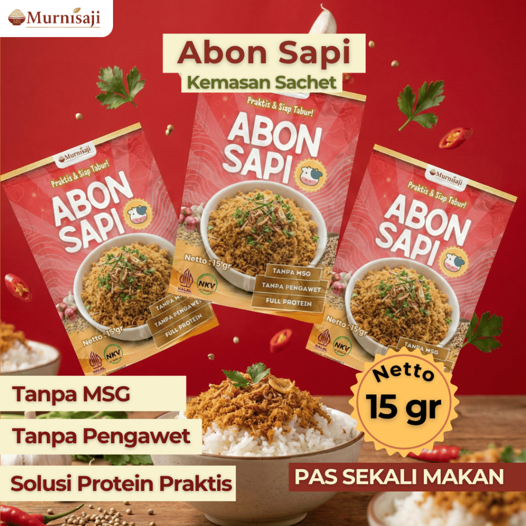 Murnisaji Abon Sapi Asli Sachet 15gr - Lauk Praktis Siap Saji Premium Tanpa MSG
