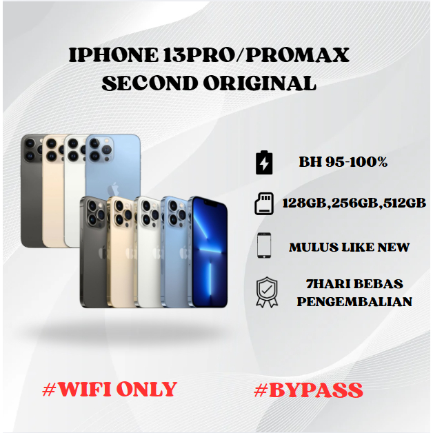 IPHONE 13 PRO/13 PRO MAX WIFI ONLY 128GB/256GB/512GB Bekas Second Original Mulus Fullset Game/Live/M