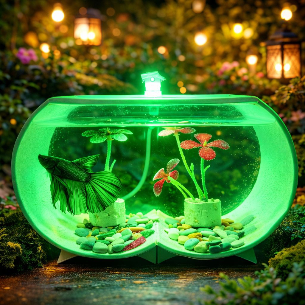 Aquarium Cupang Bentuk Unik Fullset Dengan Hiasan Dan Lampu