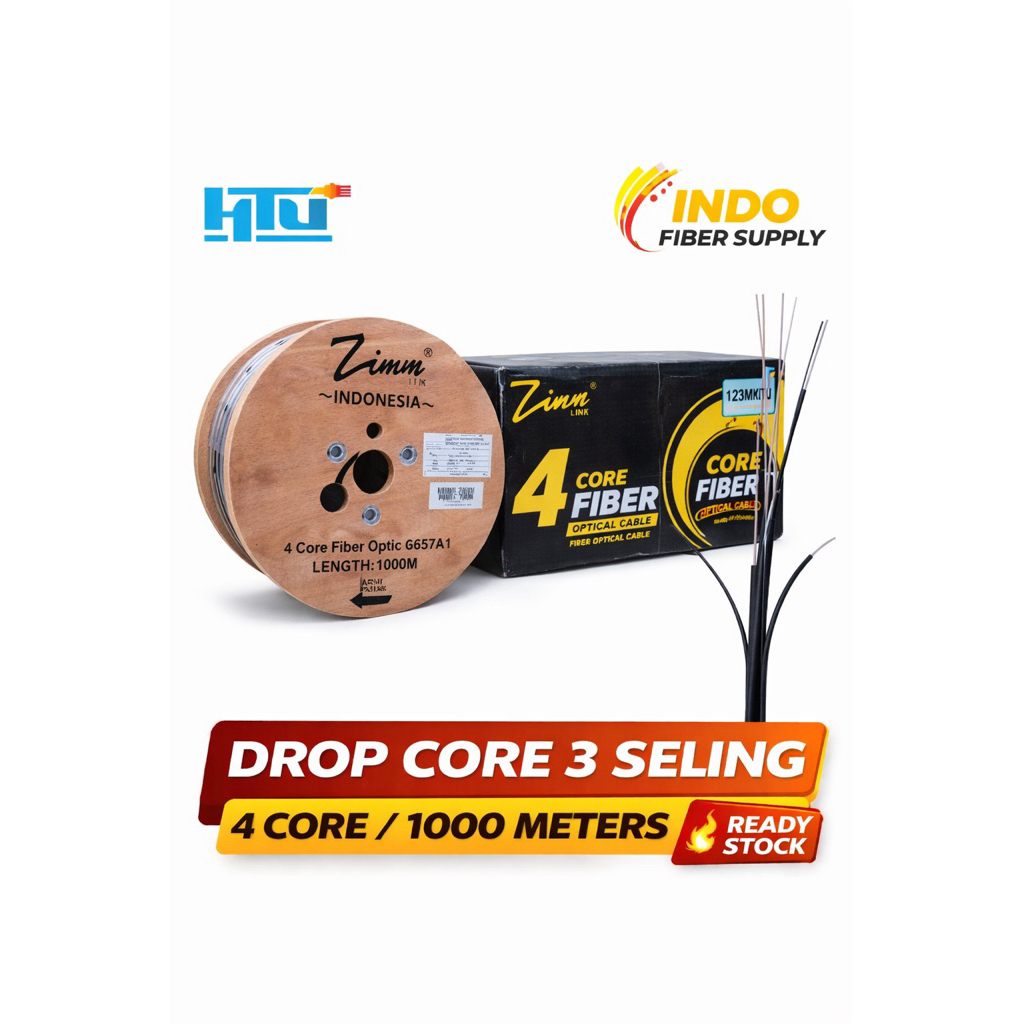 Drop Core 4 Core 3 Seling 1000m Kabel Fiber Optik Outdoor Zimlink FO 4 Core