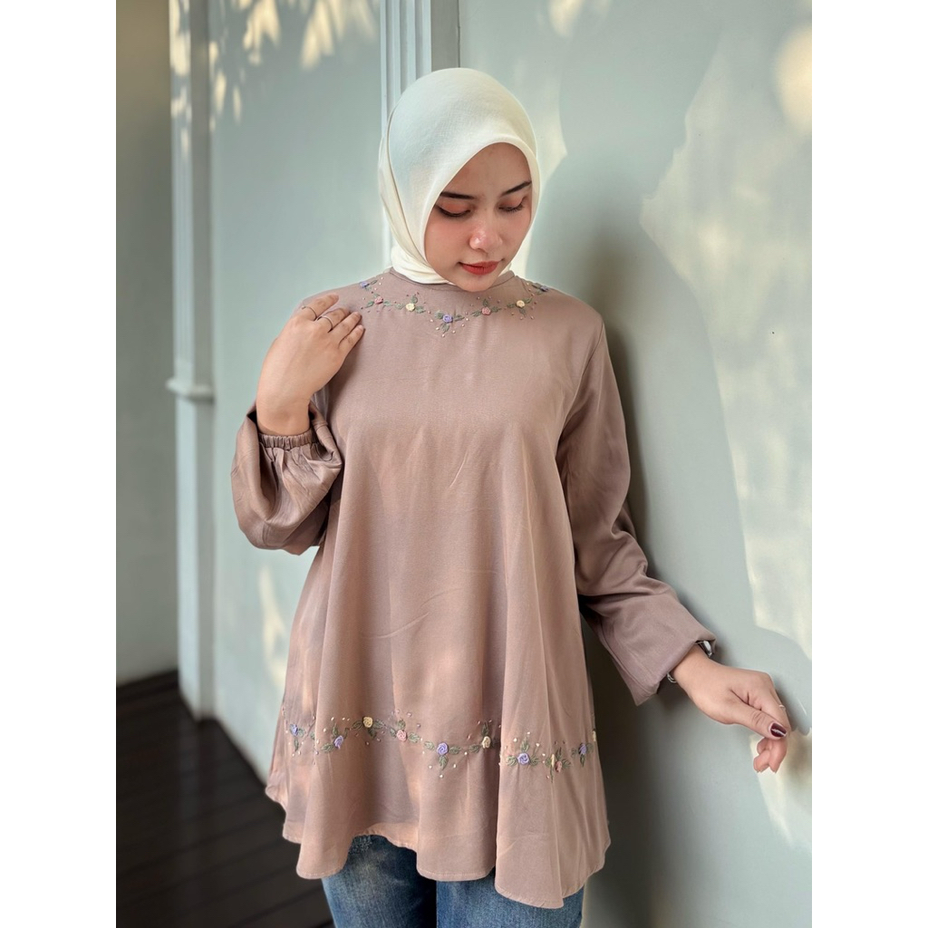 Blouse Rayon premium mix sulam hand made (blouse saja) Kancing belakang  Tangan ada karet Ori By Edn
