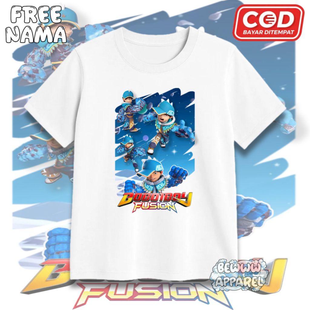 Kaos Anak Boboiboy Fusion- Baju Kaos Anak Unisex Boboiboy Fusion- Kaos Anak Free Nama