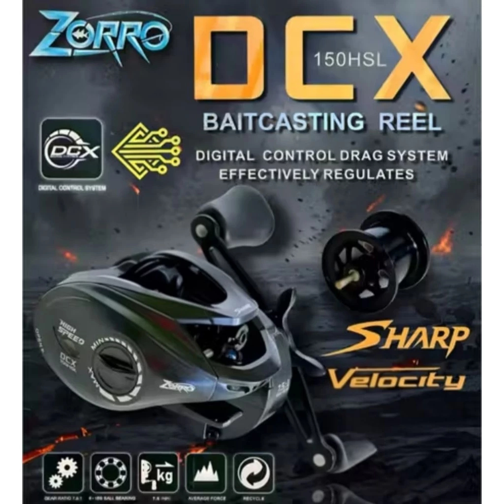 Reel Pancing Baitcasting BC Zorro DCX Velocity 150 HSL Suara Zing 100% Nyaring