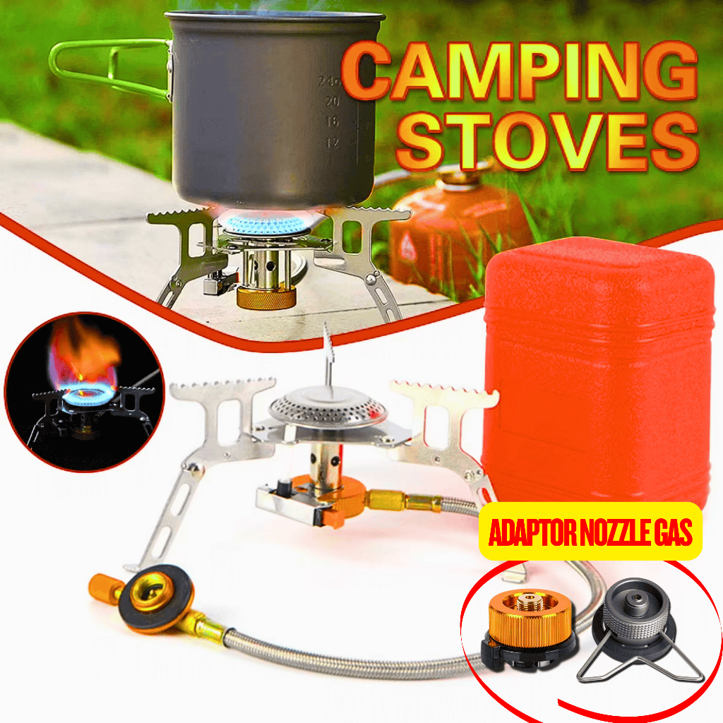 TaffSPORT Kompor Gas Camping Mini Portable Lipat Ultralight + Adaptor Nozzle Tabung Gas Set Lengkap