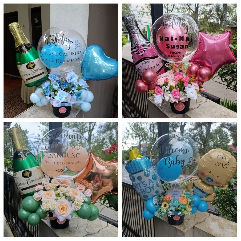 READY INSTAN Pot balon foil isi bunga( pot of happiness)BANDUNG AREA PAKAI INSTAN