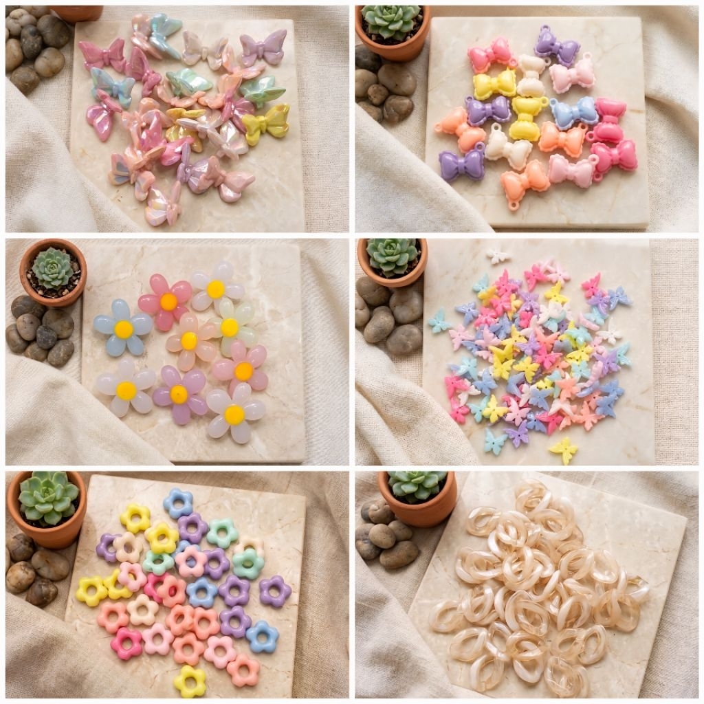 manik baru kupu terbang 3D, manik bunga sakura, manik kupu terbang lubang tengah, manik charm gantun