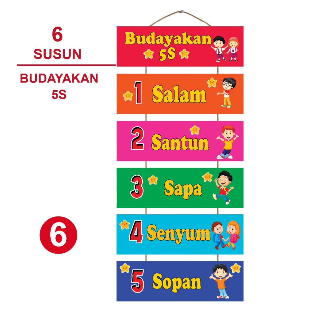 Pajangan Ruang Kelas Tema Budayakan 5s - Wall decor Hiasan Dinding Kelas - Poster Kayu Ruang Kelas