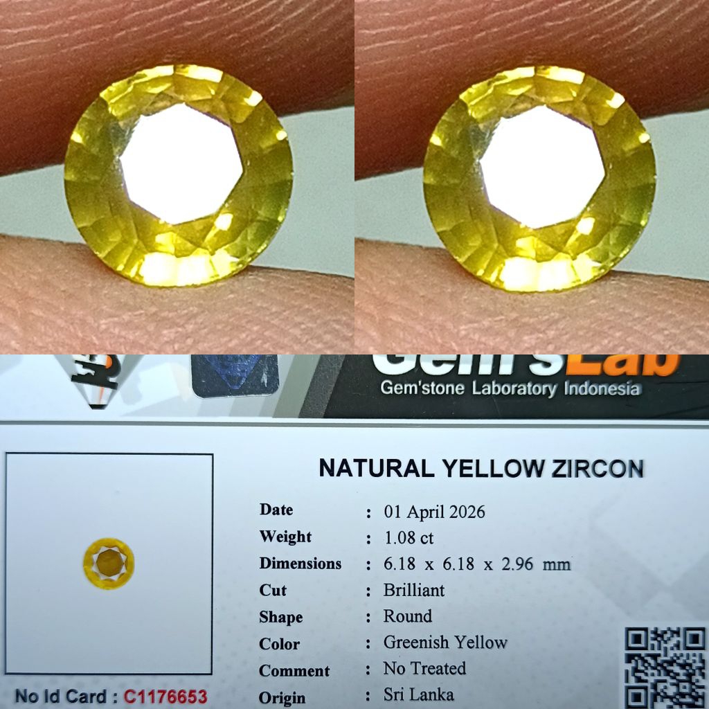 NATURAL BATU PERMATA YELLOW ZIRCON ROUND CUTTING EYE CLEAN GREENISH YELLOW SRI LANKA GOOD LUSTER MEM