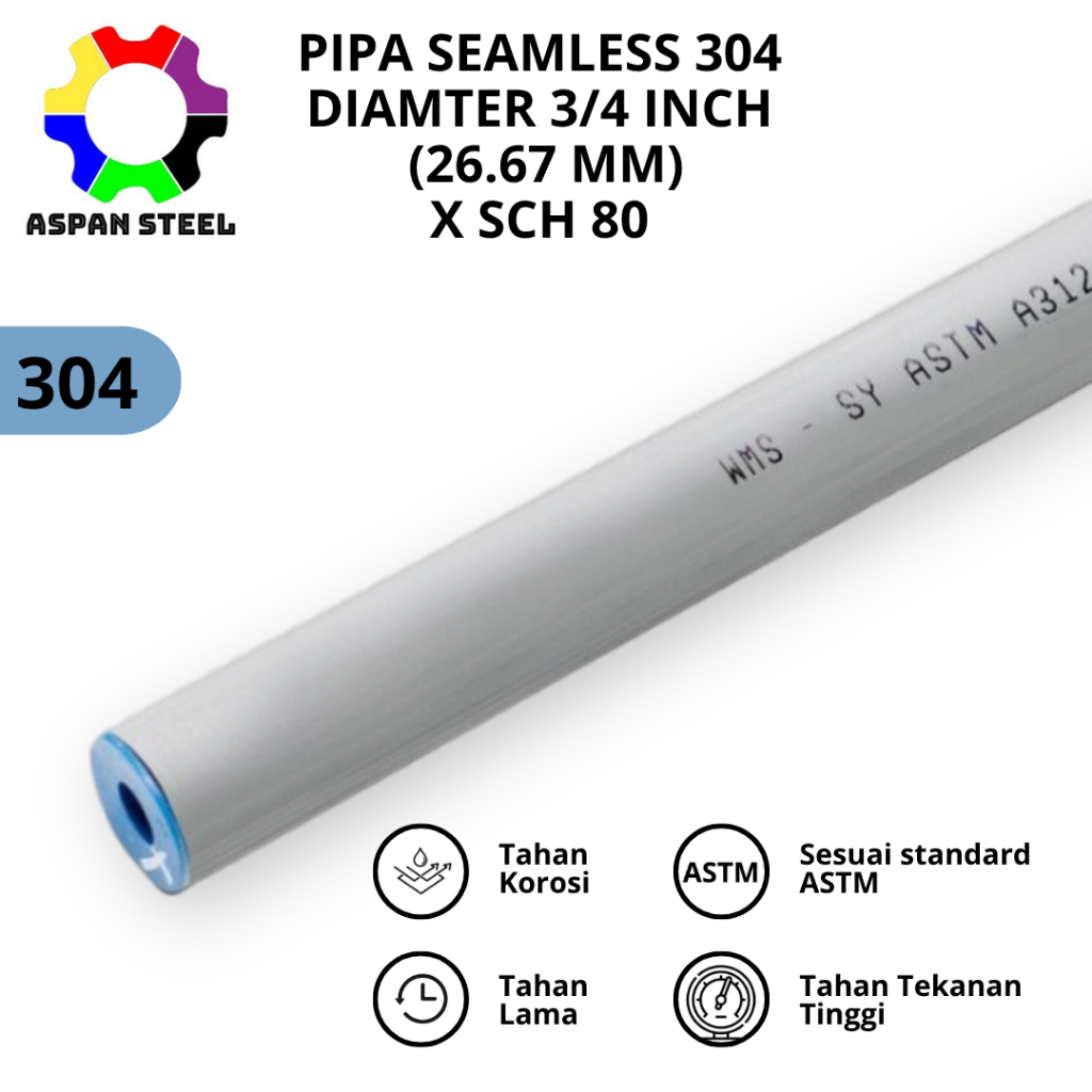 Pipa seamless 3/4 inch (26,8mm) sch 80 stainless steel 304