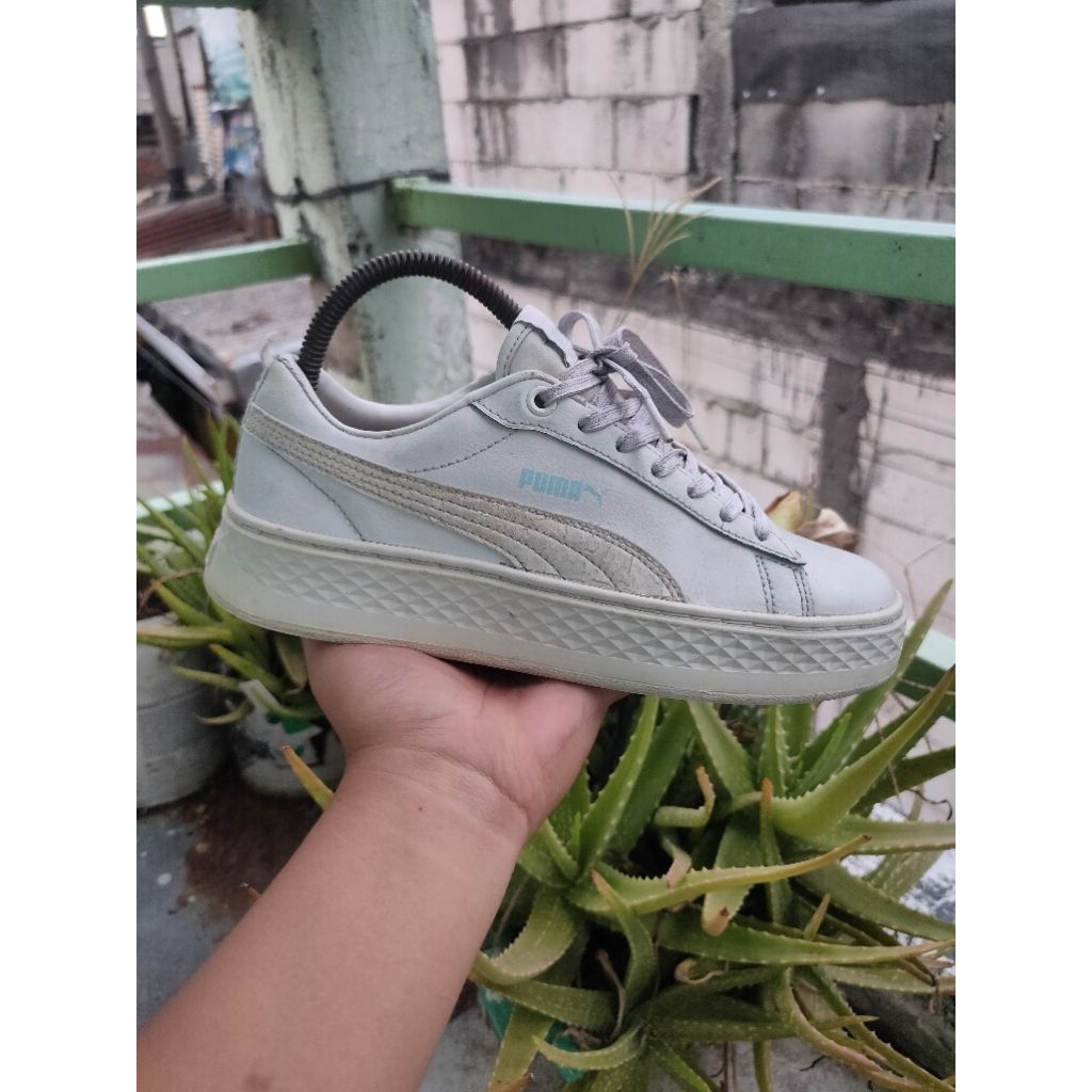 Puma Smash Platform Low Wedges White Cyan Casual Sneakers Leather Size 37